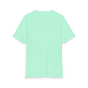 The Printify 2026 Bode Summer Bootcamp - Cali Sunset T-Shirt (DM130 Tri Blend) is a lightweight, breathable short-sleeve tee in light green, shown from the back against a white background.