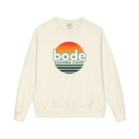 The Printify 2026 Bode Summer Bootcamp Crewneck Sweatshirt GDH400 features an off-white, vintage-washed look with a graphic sunset and “bode SUMMER CAMP” on soft midweight fleece for relaxed comfort and timeless style.