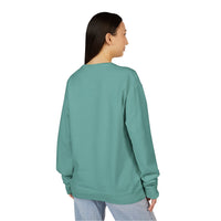 A person with long dark hair, seen from behind against a white background, is wearing the Printify 2026 Bode Summer Bootcamp Crewneck Sweatshirt GDH400 and light blue jeans.