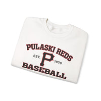 The Printify P Reds Baseball Est. 1978 Unisex Heavy Blend™ Crewneck Sweatshirt features a bold red and black "P" and throwback graphic, making it perfect for showing hometown ballpark pride.