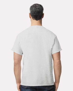 Man shown from the back wearing a Gildan 2300 Ultra Cotton® Pocket T-Shirt in light gray and dark jeans, against a plain background. Sold as a pack of 36, includes custom screen-printed logo, made by Gildan with sustainable practices.
