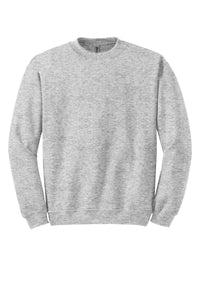 Gildan's Heavy Blend Crewneck Sweatshirt 18000, a plain gray sweatshirt made from a comfortable 50/50 cotton-poly blend, is set against a white background.