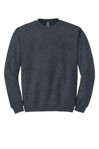 Gildan Heavy Blend Crewneck Sweatshirt 18000 by Gildan, featuring long sleeves in dark gray, crafted from a comfortable 50/50 cotton polyester blend, displayed on a white background.