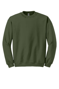 The Gildan Heavy Blend Crewneck Sweatshirt 18000 by Gildan, made from a 50/50 cotton-poly blend, is displayed against a white background in a plain green color.