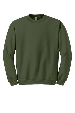 The Gildan Heavy Blend Crewneck Sweatshirt 18000 by Gildan, made from a 50/50 cotton-poly blend, is displayed against a white background in a plain green color.