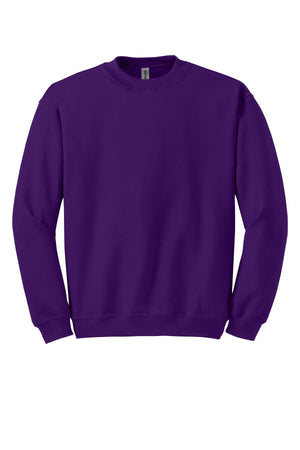 A sleek and fashionable Gildan Heavy Blend Crewneck Sweatshirt 18000 in purple, crafted from a 50/50 cotton-poly blend, highlighted against a clean white background.