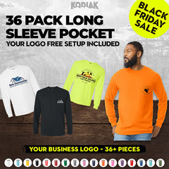 (Pack of 36) Gildan - Ultra Cotton 100% Cotton Long Sleeve T-Shirt with Pocket 2410 - Custom Screen Printed Logo Included