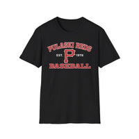 Show your Pulaski pride with the Printify P Reds Baseball Est. 1978 Unisex Softstyle T-Shirt, featuring a bold red "P" and classic design—perfect for any true fan!.