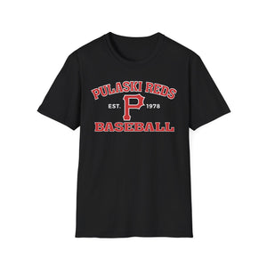 Show your Pulaski pride with the Printify P Reds Baseball Est. 1978 Unisex Softstyle T-Shirt, featuring a bold red "P" and classic design—perfect for any true fan!.