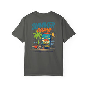 The BODE Summer Camp T-Shirt 2026 by Printify features a beach graphic with palm trees, sun, and can, plus “Summer camp” and “Life's Better Together.” Made from heavyweight Comfort Colors 1717 cotton for lasting comfort. Unisex fit.