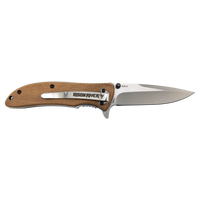 The Bison River 4 1/4" Everyday Carry Knife features a stainless steel blade, wooden handle, and your logo custom laser engraved—perfect for corporate gifts or promotional giveaways.
