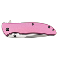 The Bison River Custom Laser Engraved 4 1/4" Everyday Carry Knife features a pink handle and partially visible stainless steel blade in a closed position—perfect for promotional giveaways or personalized corporate gifts.