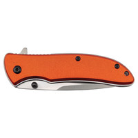 The Bison River Custom Laser Engraved 4 1/4" Everyday Carry Knife features an orange handle with black screws, shown on a white background—perfect for branded corporate gifts or promotional giveaways.