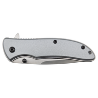 The Bison River Custom Laser Engraved 4 1/4" Everyday Carry Knife features a silver handle with black screws, shown closed against a white background—ideal for corporate gifts or stylish promotional giveaways.
