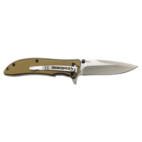 The Custom Laser Engraved Bison River 4 1/4" Everyday Carry Knife features a stainless steel blade and olive green handle—perfect as a branded corporate gift or promotional giveaway.
