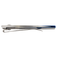 The Custom Laser Engraved Bison River 3 1/2" Everyday Carry Knife by Bison River features a metal handle, blue accent, and pocket clip—perfect for corporate gifts or promos. Shown closed from the side on white background. Custom engraving available.