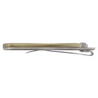 Side view of a closed Bison River 3 1/2" Everyday Carry Knife with brass handle and metal pocket clip, shown on a white background—ideal as a custom laser engraved corporate gift.
