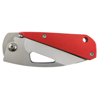 The Bison River Custom Laser Engraved 3 1/2" Everyday Carry Knife features a red metal handle and stainless steel blade in a compact, folding design—perfect for corporate gifts or promotional giveaways.