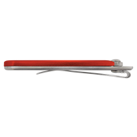 The Bison River Custom Laser Engraved 3 1/2" Everyday Carry Knife, shown closed from the side with a red handle, silver clip, and thumb stud—ideal for corporate gifts or promos—displayed on a white background.