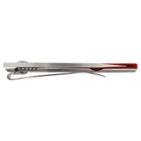 The Bison River Custom Laser Engraved 3 1/2" Everyday Carry Knife features a metal clip and red handle accent, making it an ideal corporate gift. Shown closed from the side.