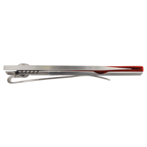 The Bison River Custom Laser Engraved 3 1/2" Everyday Carry Knife features a metal clip and red handle accent, making it an ideal corporate gift. Shown closed from the side.