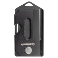 The Bison River Custom Laser Engraved 2" Everyday Carry Knife is a compact black metal multi-tool with coin slot and blade, perfect for portability and customized as a standout promotional giveaway or memorable corporate gift.