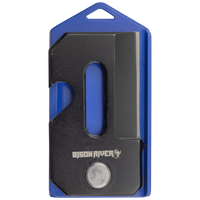 The Custom Laser Engraved Bison River 2" Everyday Carry Knife by Bison River features personalized engraving and comes displayed on blue plastic—an ideal choice for corporate gifts or promotional giveaways.
