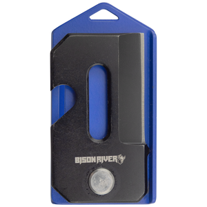 The Custom Laser Engraved Bison River 2" Everyday Carry Knife by Bison River features personalized engraving and comes displayed on blue plastic—an ideal choice for corporate gifts or promotional giveaways.