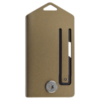 The Bison River Custom Laser Engraved 2" Everyday Carry Knife features a metallic rectangular body, matte finish, screw at the base, loop for attachment, and a slot showing part of the blade—ideal for promotional gifts.