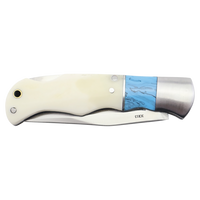 Custom Laser Engraved Bison River 3 1/2" Blue/Bone Folding Knife