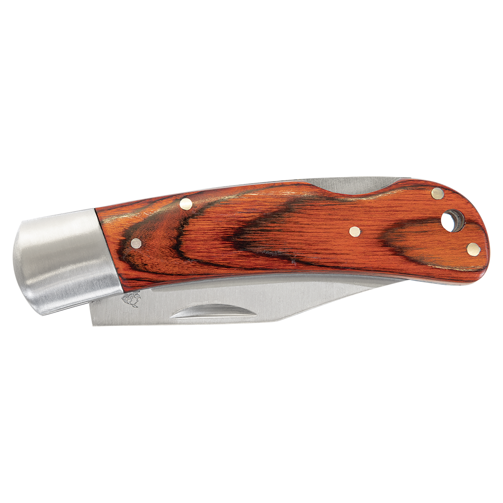 Custom Laser Engraved Bison River 4" Wood Folding Knife with Leather Sheath