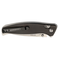 Custom Laser Engraved Bison River 4 1/2" Black Button Lock Folding Knife with Clip