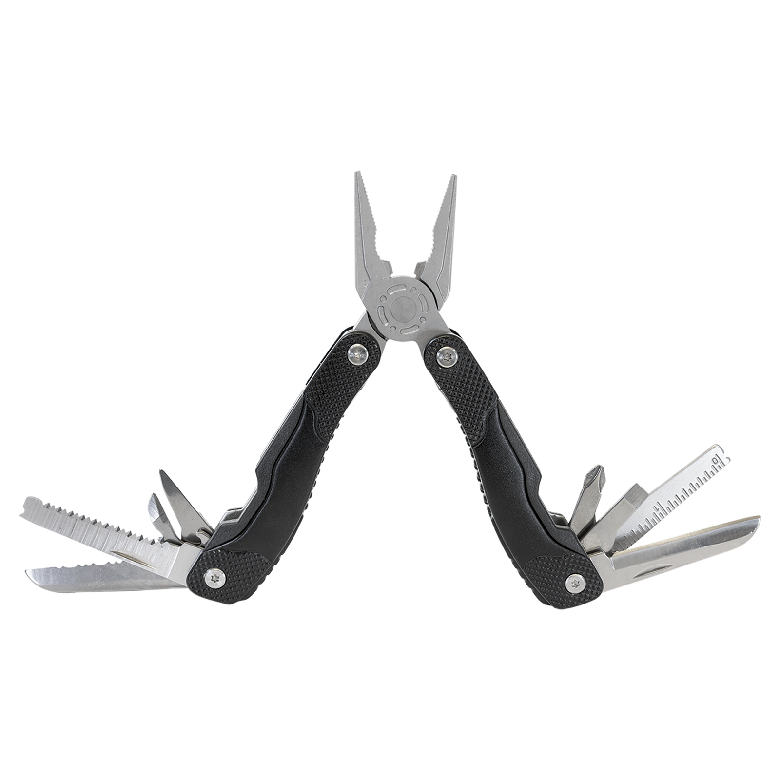 Custom Laser Engraved Bison River 4" Black 13 Function Multi Tool with Nylon Sheath