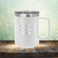 Custom coffee mug with business logo laser engraved branded 15oz with handle white