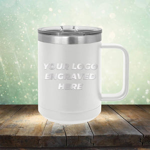 Custom coffee mug with business logo laser engraved branded 15oz with handle white
