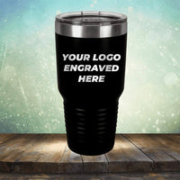 Custom tumbler with business logo laser engraved branded 30oz mug with lid black