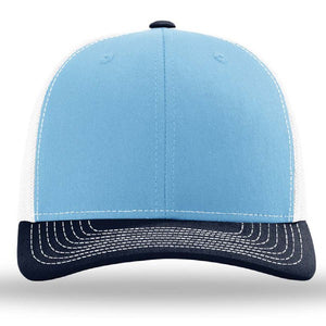 A Richardson 112 Snapback Trucker Cap with a pre-curved visor on a white background.