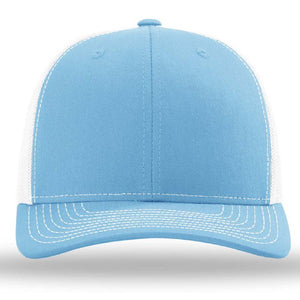 A Richardson 112 Snapback Trucker Cap with a mesh back on a white background.