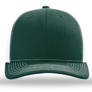 A Richardson 112 Snapback Trucker Cap with a mesh back on a white background.