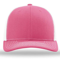 A Richardson 112 Snapback Trucker Cap with a mesh back, placed on a white background.