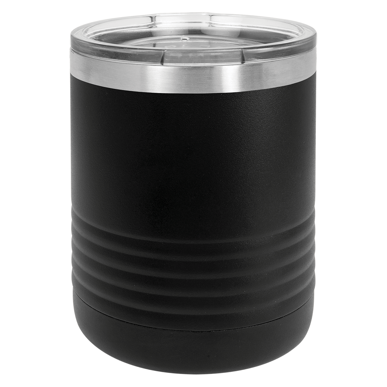 Kodiak Coolers 10 oz Tumbler Cup with Lid with a custom logo and a transparent lid on a black background.