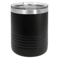 Kodiak Coolers 10 oz Tumbler Cup with Lid with a custom logo and a transparent lid on a black background.