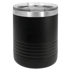 Kodiak Coolers 10 oz Tumbler Cup with Lid with a custom logo and a transparent lid on a black background.