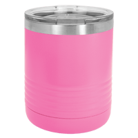 A pink insulated stainless steel Kodiak Coolers tumbler with a clear lid, shown against a white background, ideal as a promotional gift.