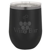 Experience the NEW ION Plated Tumbler from Kodiak Coolers, featuring a unique "Ghost Black & Rose Gold" engraving with a design of grapes and the text "Wine Bar." This custom engraved drinkware comes with a clear lid and is perfect for maintaining your favorite beverages at the ideal temperature.