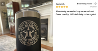 A person is holding up a Kodiak Wholesale tumbler with the logo on it, trying to solve a problem regarding the order by finding a faster solution using Priority Processing - Expedite Your Order for Faster Production (1-3 Day - Production).