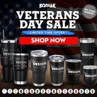 Kodiak Coolers’ Veterans Day Sale: Custom drinkware engraved with your logo, no setup fee, one-side logo included, $250 minimum order. Shop now!.