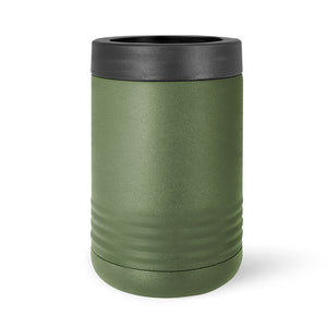 A Kodiak Coolers Custom Standard Can Holder with your Logo or Design Engraved - Special Bulk Wholesale Volume Pricing, laser engraved on a green stainless steel body.