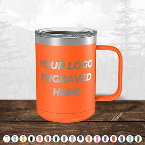 Customize your business branding with our Custom Coffee Mugs 15 oz with your Logo or Design Engraved - Special Bulk Wholesale Volume Pricing, featuring a laser-engraved Kodiak Coolers logo. This insulated stainless steel coffee mug utilizes vacuum-sealed insulation technology to keep your drinks hot or cold for longer.