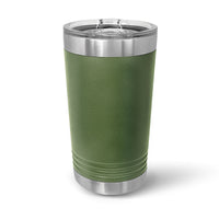 The Kodiak Coolers Custom 16 oz Pint Glass, featuring a laser-engraved logo or design, stands upright on a white background. Its sleek appearance highlights its double-walled insulation for optimal temperature retention.